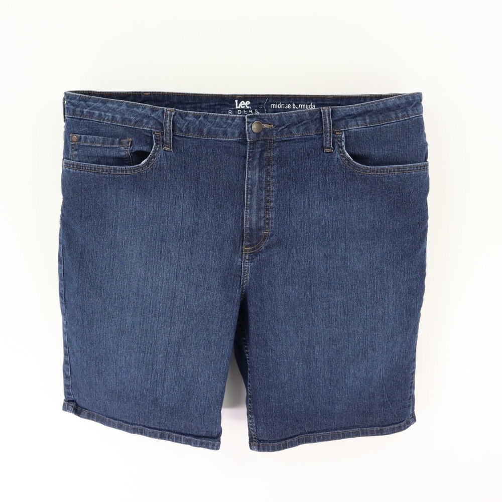 Lee Riders Bermuda‎ Jean Shorts Mid Rise Stretch Womens 22 Blue Dark Wash Denim